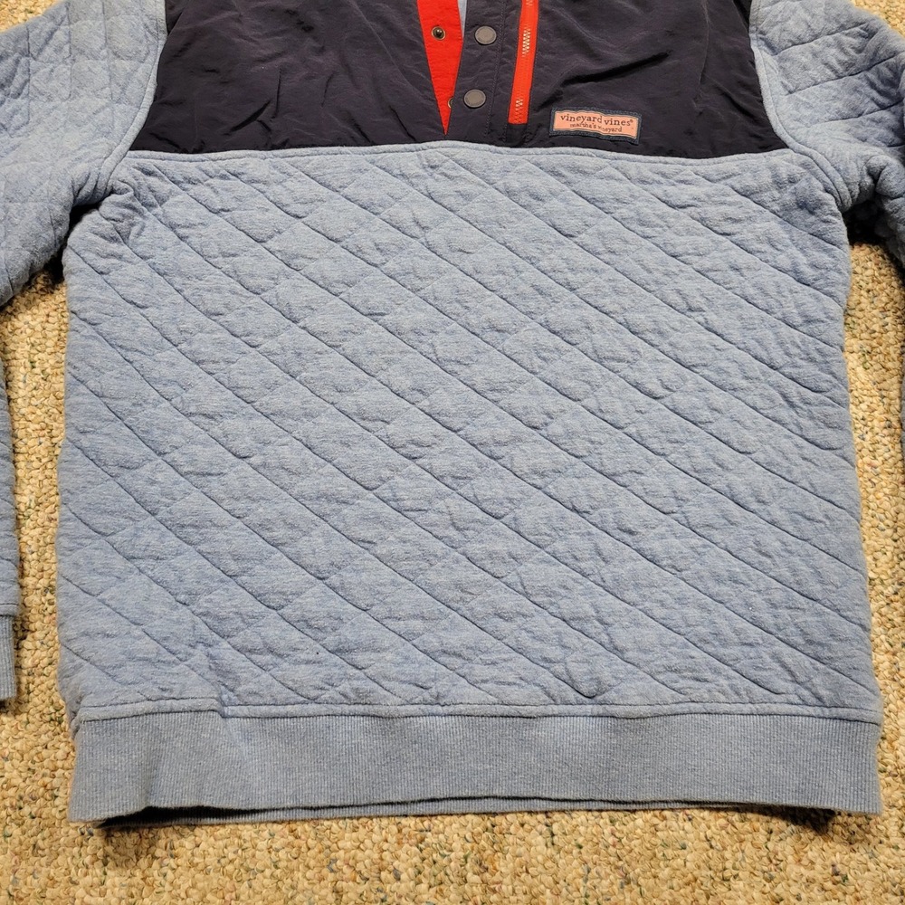Vineyard Vines Sweater Mens Medium Blue Navy Red Snap Mock Neck Quilted Pullover - Picture 3 of 16